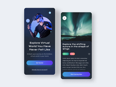 Virtual Reality Mobile App android app app design clean design figma ios minimal mobile design mobile ui nature ui userinterface userinterfaces ux virtual virtual reality vr