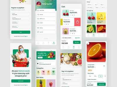 JojaMart - Grocery Mobile App app clean design ecommerce app figma groceries grocery app grocery store mobile app mobile ui shopping ui ui design ui kit userinterface ux