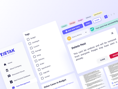 UI Kit - Knowledge Management System account alert button button design card cardboard delete file filter navbar pagination paginator profile side menu sidebar success tag tag design tagging tags