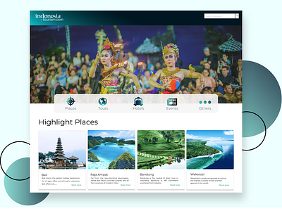 Tourism Website - Landing Page card culture highlight home screen homepage landing page menu bar menubar navbar place recommendation tourism web design webdesign website