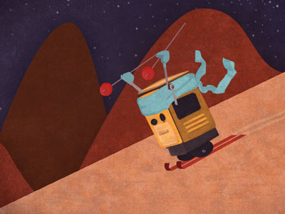 Ski on the Moon! illustration robot ski wallace and gromit