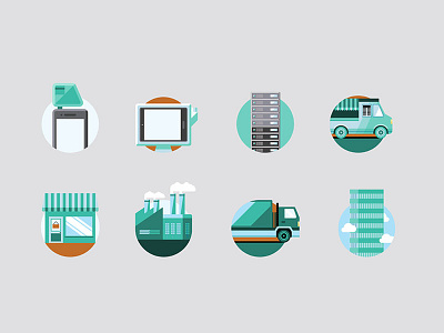 Manufacturing icons business color enterprise foodtruck icon illustration