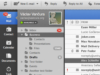 Header, Menu and a Folder List avatar badge folder grayscale gui icewarp icon menu navigation toolbar tree ui