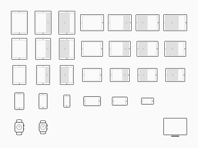 iOS + watchOS + tvOS Device Scaling Matrix device icon ios ipad iphone outline tv watch