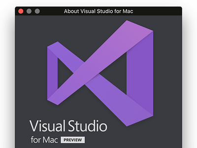 About Visual Studio for Mac dark dialog hero logo macos osx ui window