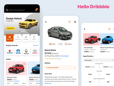 Hello Dribbble - Online Car Portal Mobile App