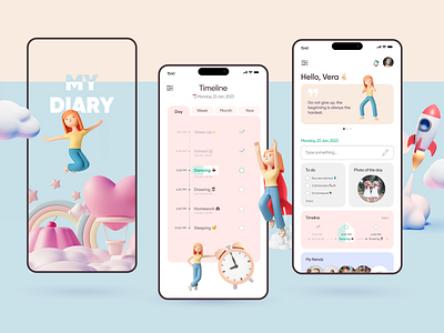 Diary for teen girl concept - Mobile app app ui