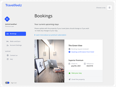 Travelfeelz- Upcoming Booking Dashboard