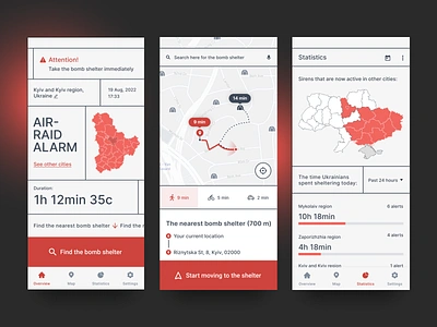 The Air Raid Alarm app air raid alarm app brutalism design event interface ios map news nowar standwithukraine statistic ui ui concept ukraine war