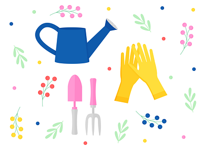 Day 76 - 366 Days of Illustration Challenge - MintSwift digital illustration flat design flat illustration flatdesign flowers fork garden gardening gloves illustration illustrations illustrator leaf mintswift plants tools trowel vector vector art watering can