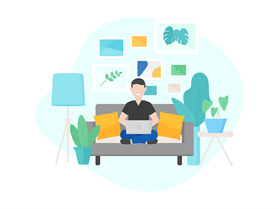 Day 85 - 366 Days of Illustration Challenge - MintSwift character design couch digital illustration flat design flat illustration flatdesign freelance illustration illustrations illustrator livingroom mintswift plants room sofa ui ui ux vector illustration wall gallery working from home