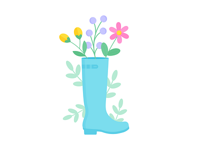 Day 92 - 366 Days of Illustration Challenge - MintSwift digital illustration flat design flat design flat illustration flatdesign floral flowers illustration illustrations illustrator mintswift plants rain boots shoe spring vector art vector illustration wellies wellington boots welly