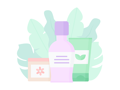 Day 153 - 366 Days of Illustration Challenge - MintSwift body lotion bottles containers cosmetics cream digital illustration face cream flat design flat illustration flatdesign hand cream illustration illustrator leaf leaves mintswift natural natural cosmetics plants vector illustration