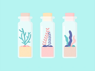 Day 179 - 366 Days of Illustration Challenge - MintSwift coral cork cork stopper digital illustration flat design flat illustration flatdesign glass illustration illustrator jar mini jar mintswift ocean rock sand sea sealife seaweed vector illustration