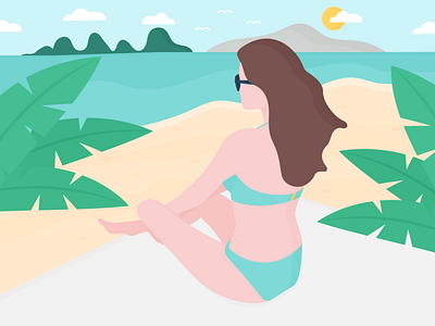 Day 187 - 366 Days of Illustration Challenge - MintSwift beach bikini bikini day character design clouds digital illustration flat design flat illustration flatdesign illustration illustrations illustrator malta mintswift palm summer sun vector illustration woman woman sitting