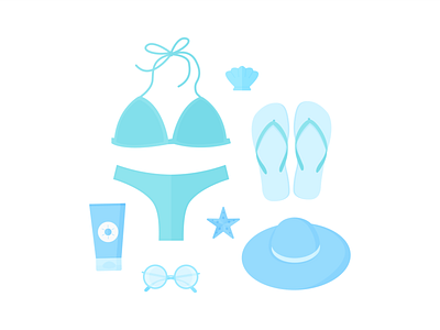 Day 195 - 366 Days of Illustration Challenge - MintSwift beach beach essentails bikini digital illustration flat design flat illustration flatdesign flip flops glasses hat illustration illustrations illustrator mintswift seashell starfish sun cream sunglasses tanning vector illustration