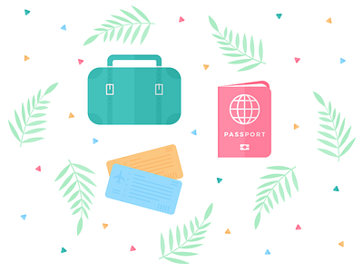 Day 213 - 366 Days of Illustration Challenge - MintSwift airplane digital illustration flat design flat illustration flatdesign illustration illustrations illustrator mintswift palm leaf passport pattern pattern design plane ticket suitcase surface pattern design travel triangle vector art vector illustration