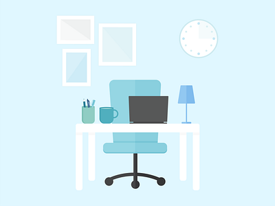 Day 10 - 366 Days of Illustration Challenge - MintSwift clock designer desk flat design flatdesign icon illustrated illustration illustrations illustrator lamp mintswift mug office office chair pencil pot scene vector wall art workspace