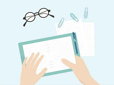 Day 21 - 366 Days of Illustration Challenge - MintSwift affirmations character character design eyeglasses flat design flatdesign glasses hands icon icon design illustrated illustration illustrations illustrator mintswift notebook paper paper clip pen vector