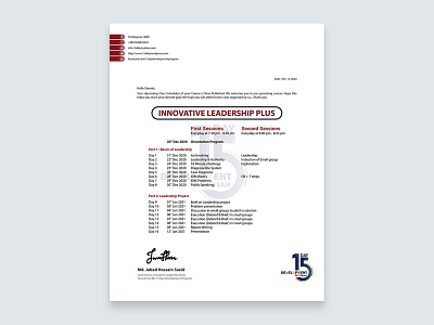 Innovative Leadership Plus - Course Schedule - 15DDP rizwanagraph360 rizwanahmed rizwangraph