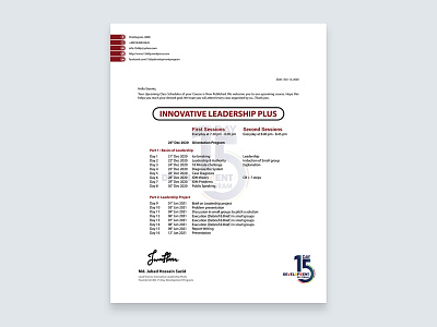 Innovative Leadership Plus - Course Schedule - 15DDP