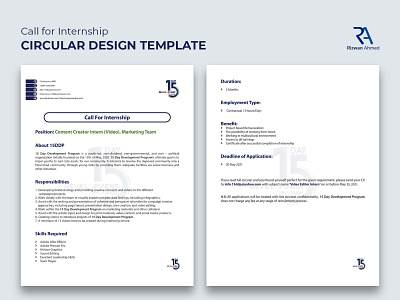 CALL FOR INTERNSHIP - Circular Design Template design flyer flyer design illustration letterhead app letterhead size logo rizwanagraph360 rizwanahmed rizwangraph social media design ui