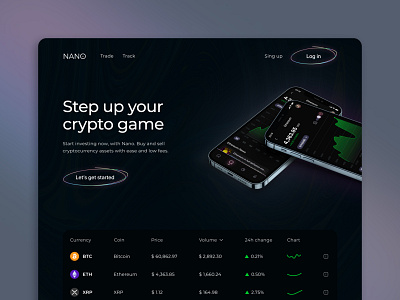 Landing page for a crypto trading mobile app