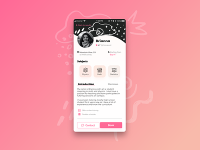 User Profile - Tutoring App 006 app screen blackandwhite dailyui dailyui 006 dailyuichallenge figma mobile app pink screen user profile