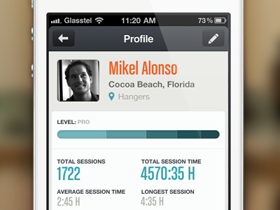 glassy.pro profile surf surfing iphone ios interface ui ux session track rating wave swell forecast sports