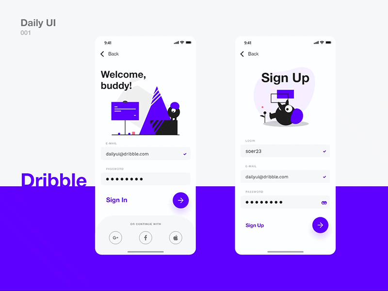 Sign In / Sign Up animation app clean design flat illustration minimal type ui ux web