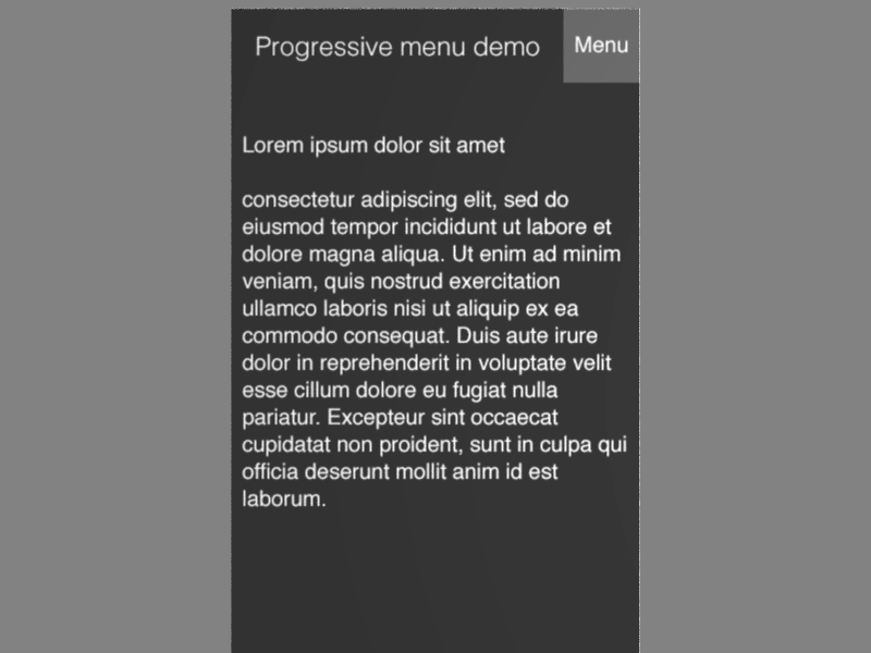 Progressive menu demo