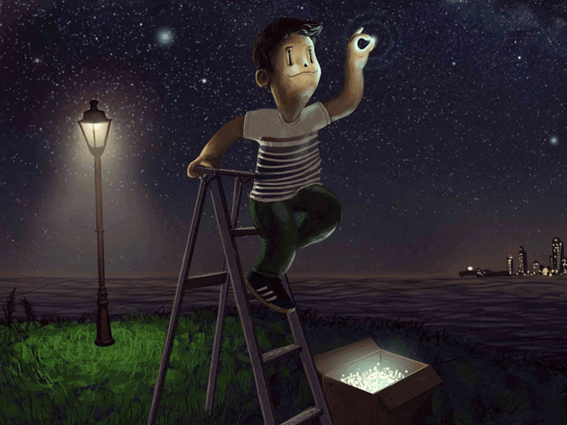 collecting stars animated animation gif illustration parallax stereographic
