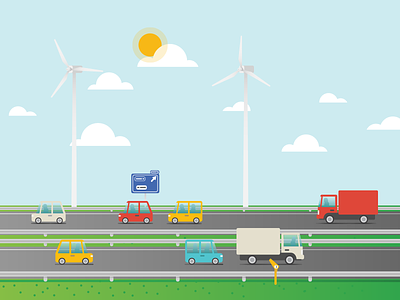 Dutch highway car design dutch flat graphic illustration landscape netherlands onefold traffic truck windmill