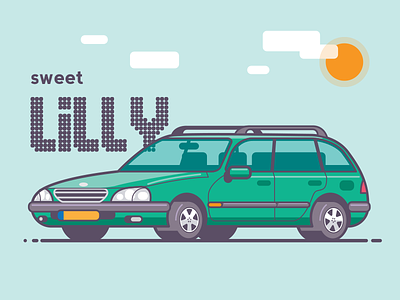Sweet Lilly avensis car design flat graphic illustration onefold toyota