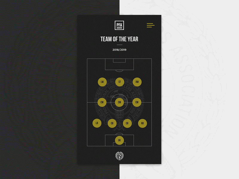 PFA Team of the Year clean concept design digital flat football invision motion pfa sport studio swipe transition ui ux