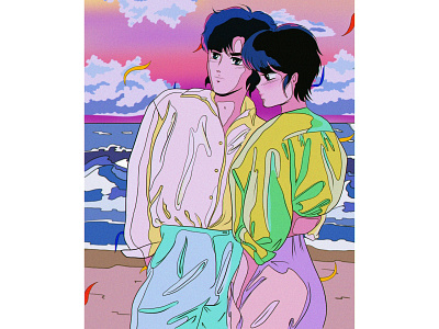 Sunset 80s 80s style 80sanime aesthetic aesthetics anime animeart citypop colorful manga neon newretro oldschool procreate retroanime retrowave