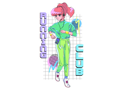 Running club 80s 80s style 80sanime aesthetic anime animeart citypop fitness manga newretro procreate retroanime