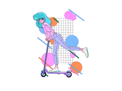 Scooter girl 80s 80s style 80sanime anime animeart illustration manga newretro procreate retroanime