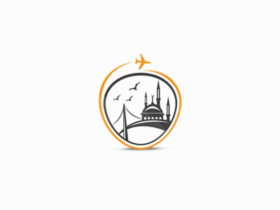 ISTANBUL black bridge city emblem flat fly istanbul logo mosque orange travel turkey