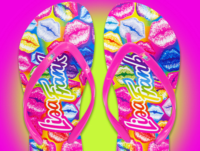Lisa Frank Flip Flop 80s 90s bright character color colorful design fashion flip flops footwear footwear design kiss print product product design retro shoe shoe design throwback