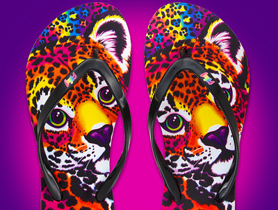 Lisa Frank Flip Flop 80s 90s character colorful design fashion footwear footwear design leopard leopard print product product design rainbow retro shoe design throwback