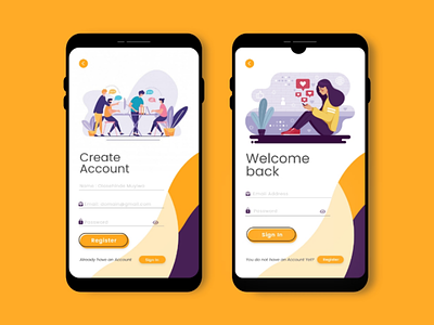 Social media mobile design flat interface minimalist mobile product sign in sign up user ux wireframe
