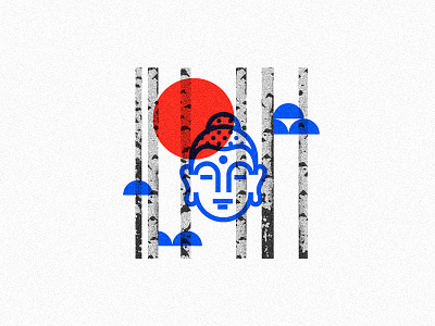 Horizon birch buddha calm icon illustration line mind minimalism print square