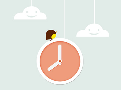 Cute.....clock bird clock cloud cute flat illustration