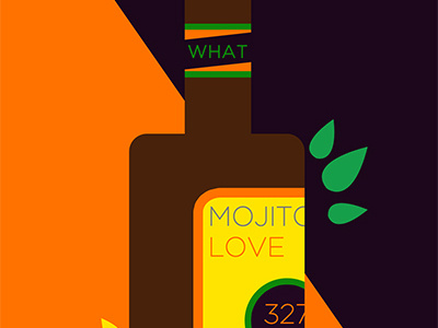 Mojito Postcard bottle color illustration leaf orange postcard shape wine yellow