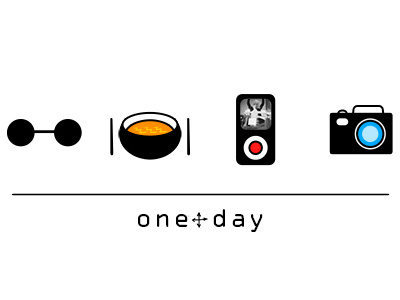 One day Postcard bowl camera colour glasses icon ipod noodles postcard shape