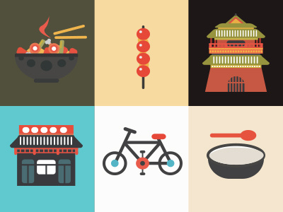 Nanluoguxiang Icon beijing bike bowl building china color flat food hot hutong icon illustration shape spoon