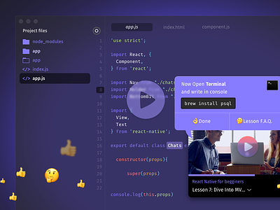 Reduktr - rethink coding education workflow code editor codeacamedy coding education lesson play react reactions ui video