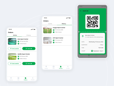 Booking Court App 2.0 - Orders branding color green mobiledesign mobileui mobileux modal popup popup screen qr qrscreen rent rent app rentapp rentmobile sqanqr uidesign uiux uxdesign