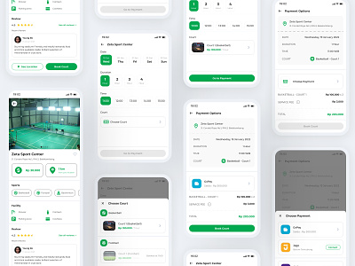 Booking Court App 2.0 - Booking Flow booking app booking details booking flow feature details flow football footballapp gopay green location location details payment payment options rent app tennis uimobile uxmobile